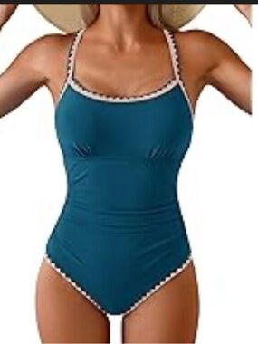 Women's Teal One-Piece Swimsuit with Contrast Trim